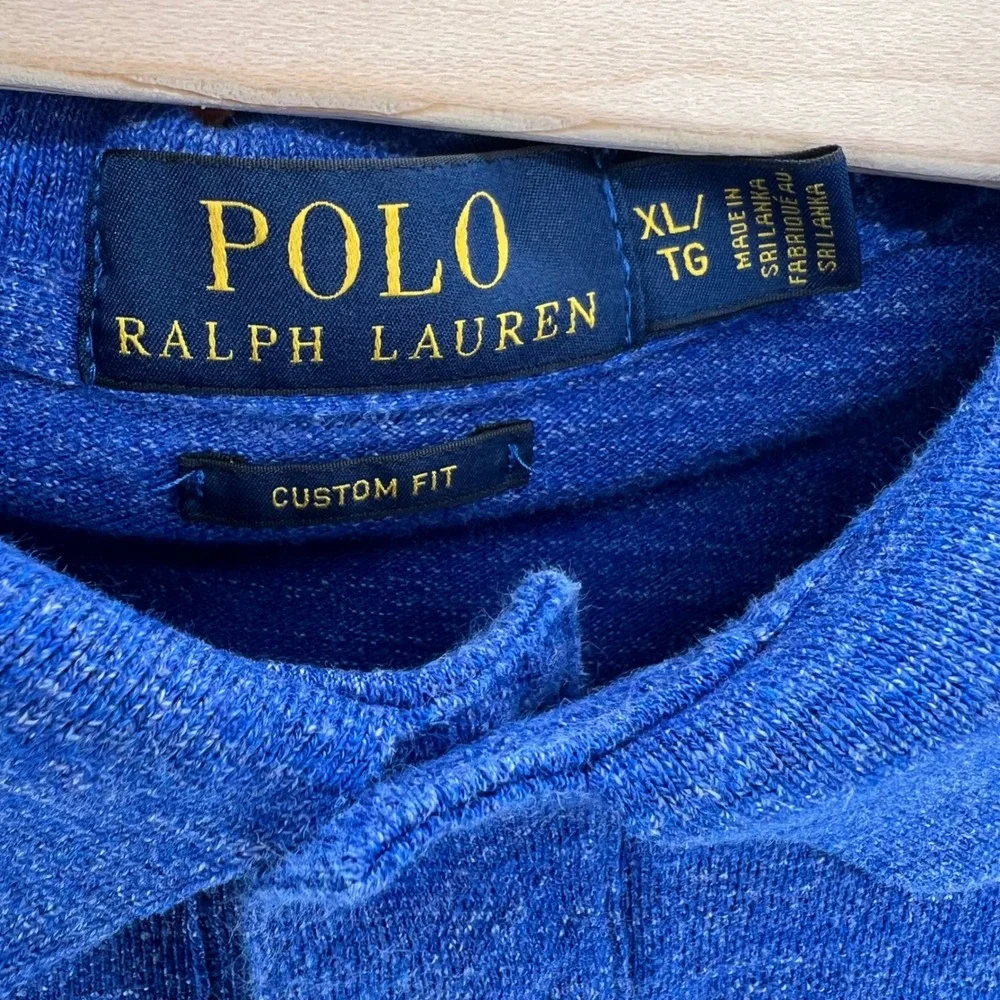 Polo Ralph Lauren Shirt Mens XL Blue Custom Fit Heathered Cotton Yellow Pony